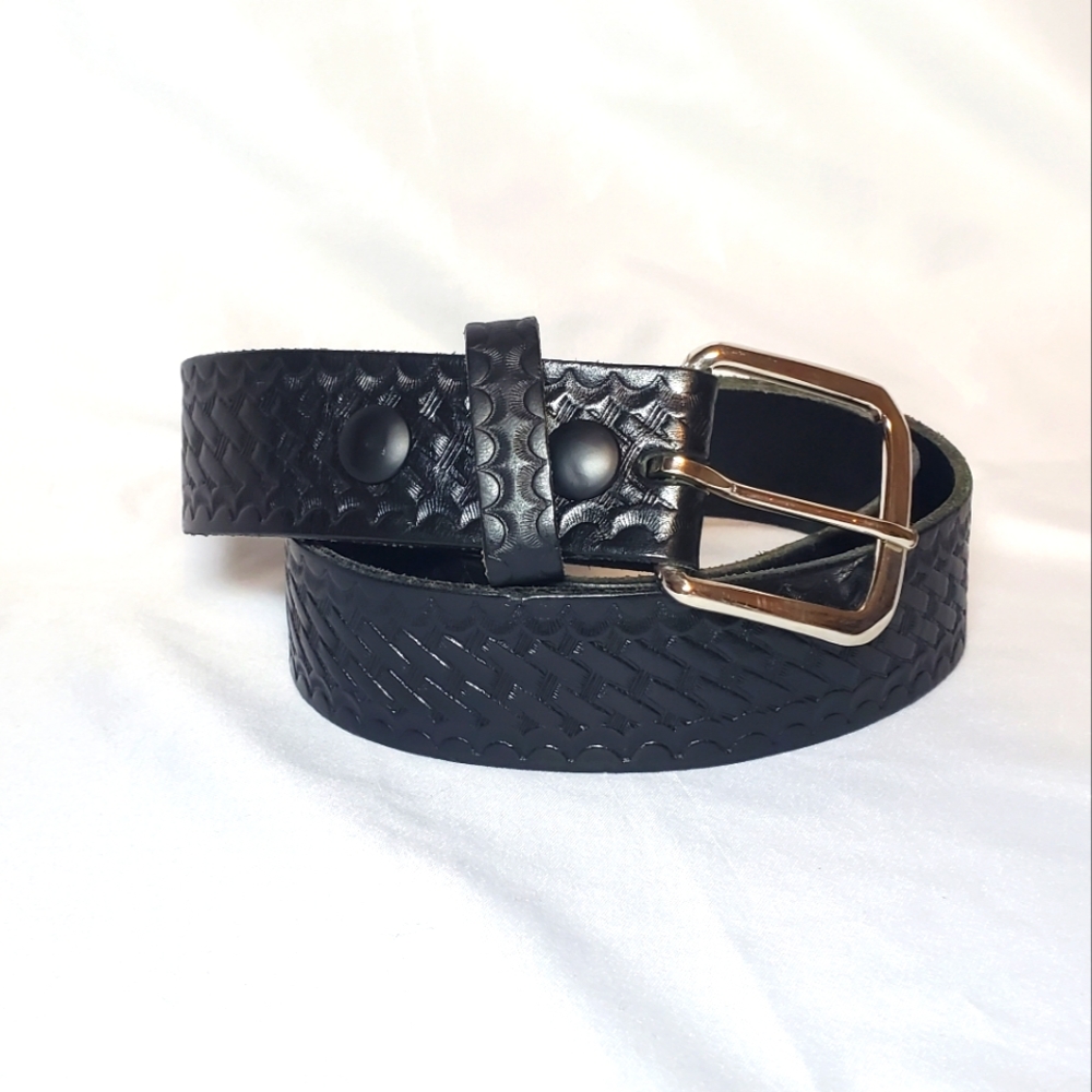 36 Black Off-Duty Boston Leather Belt #6606 Silver Buckle